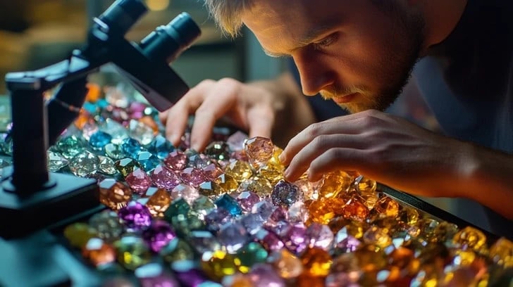 Sorting gemstones under the microscope