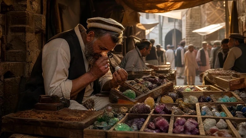 Gem dealer in the Peshawar market